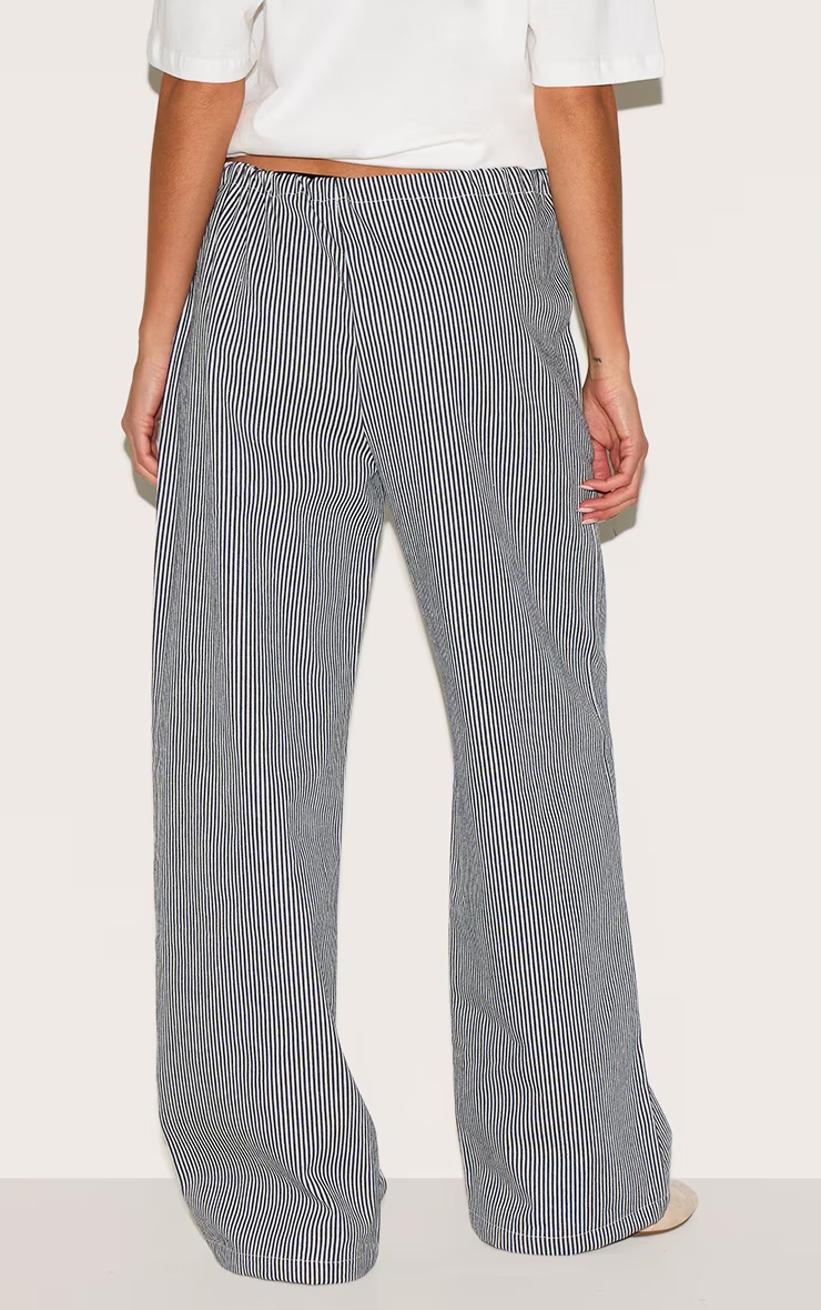 Blue Mid Rise Tie Waist Pinstripe Denim Trouser 3 Blue Mid Rise Tie Waist Pinstripe Denim Trouser