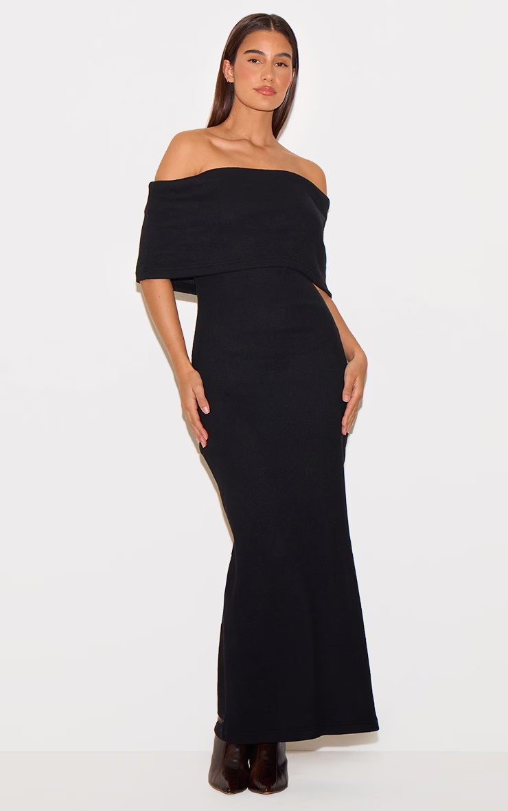 Black Heavy Brushed Rib Sleeveless Bardot Maxi Dress 4 Black Heavy Brushed Rib Sleeveless Bardot Maxi Dress