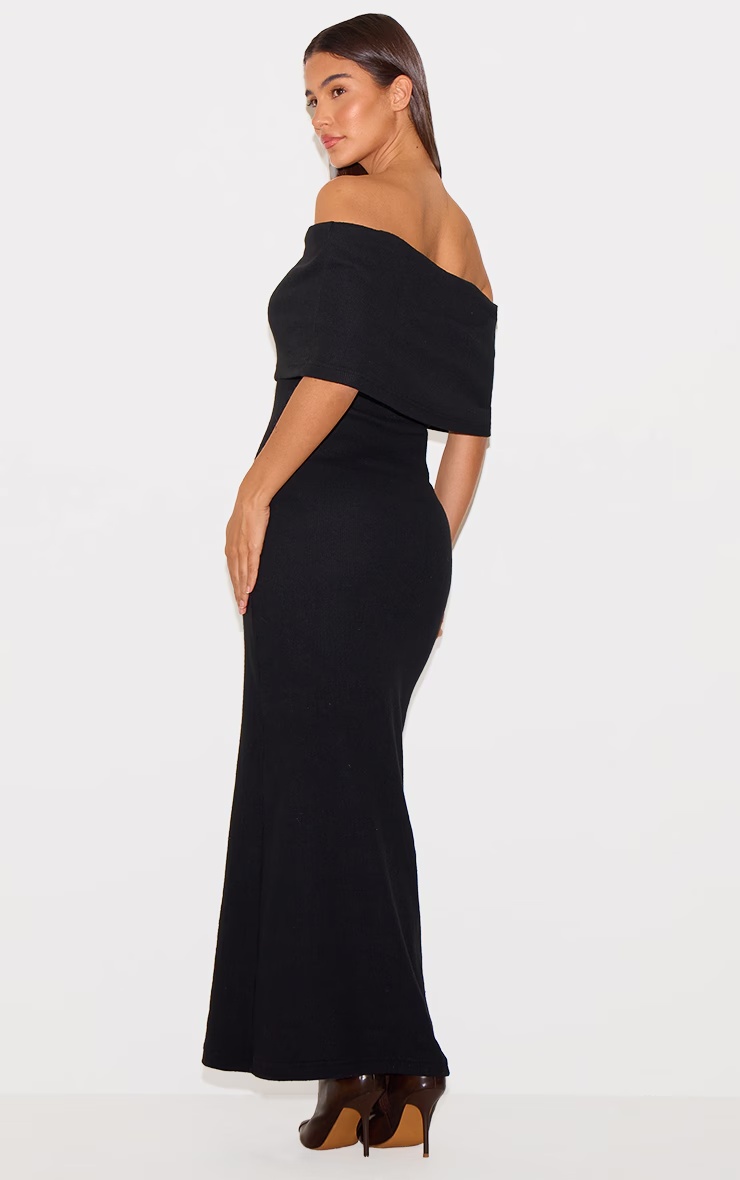 Black Heavy Brushed Rib Sleeveless Bardot Maxi Dress 5 Black Heavy Brushed Rib Sleeveless Bardot Maxi Dress