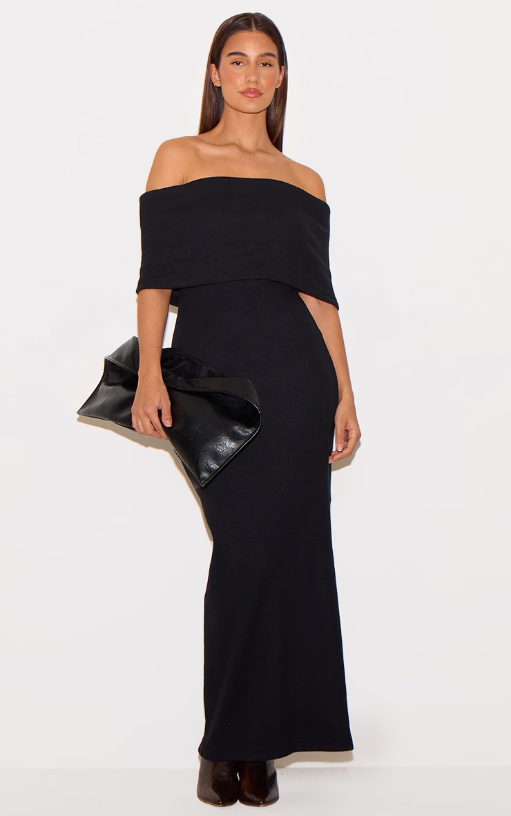 Black Heavy Brushed Rib Sleeveless Bardot Maxi Dress 6 Black Heavy Brushed Rib Sleeveless Bardot Maxi Dress