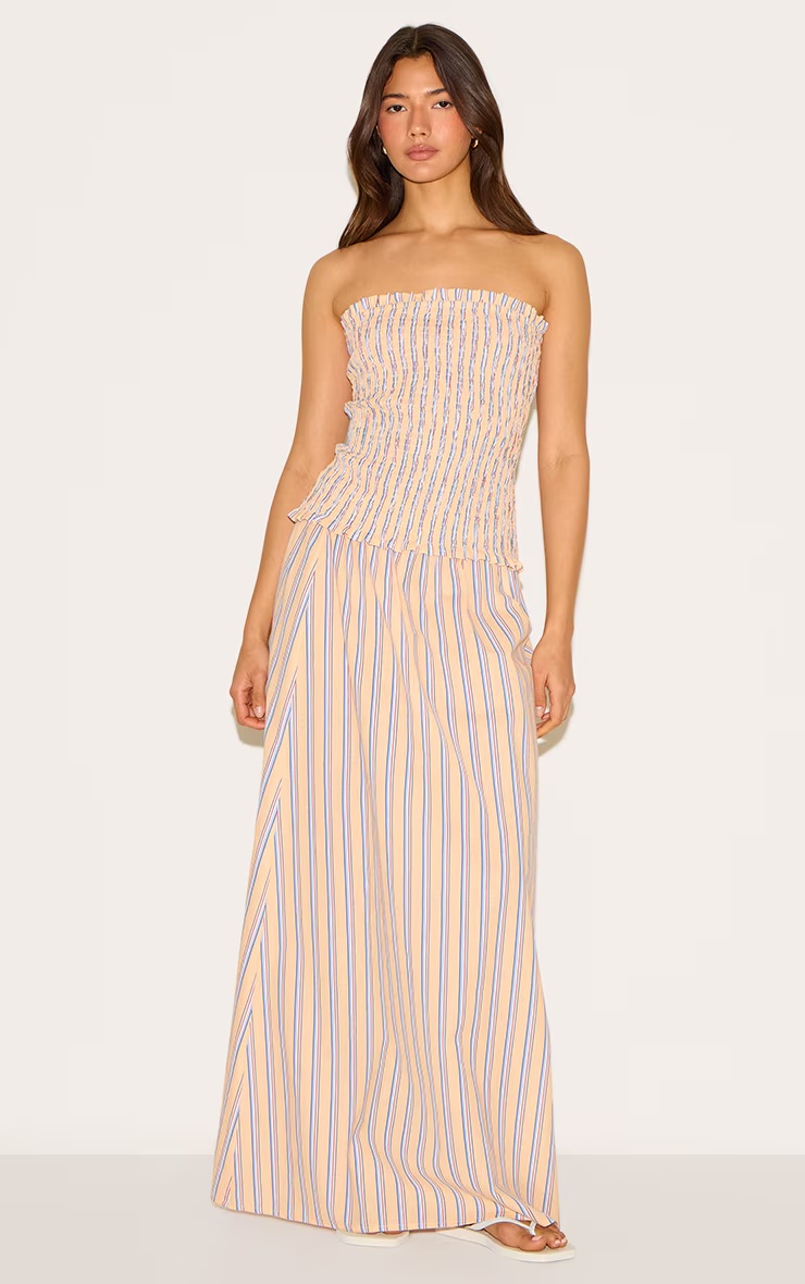 Orange Pinstripe Linen Look Maxi Skirt 1 Orange Pinstripe Linen Look Maxi Skirt