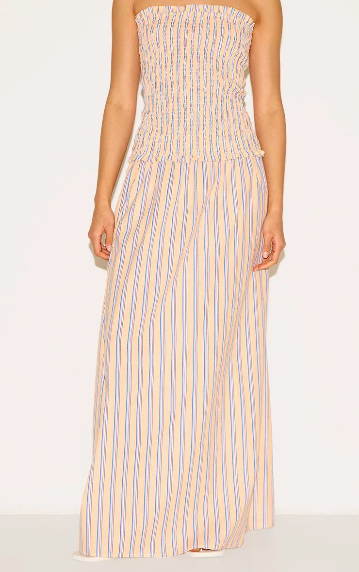 Orange Pinstripe Linen Look Maxi Skirt 2 Orange Pinstripe Linen Look Maxi Skirt