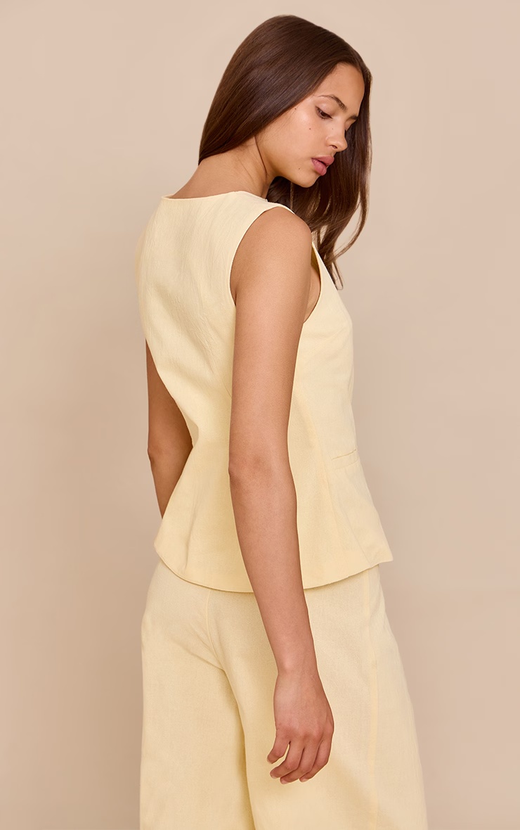 Butter Yellow Linen Look Tailored Waistcoat 5 Butter Yellow Linen Look Tailored Waistcoat