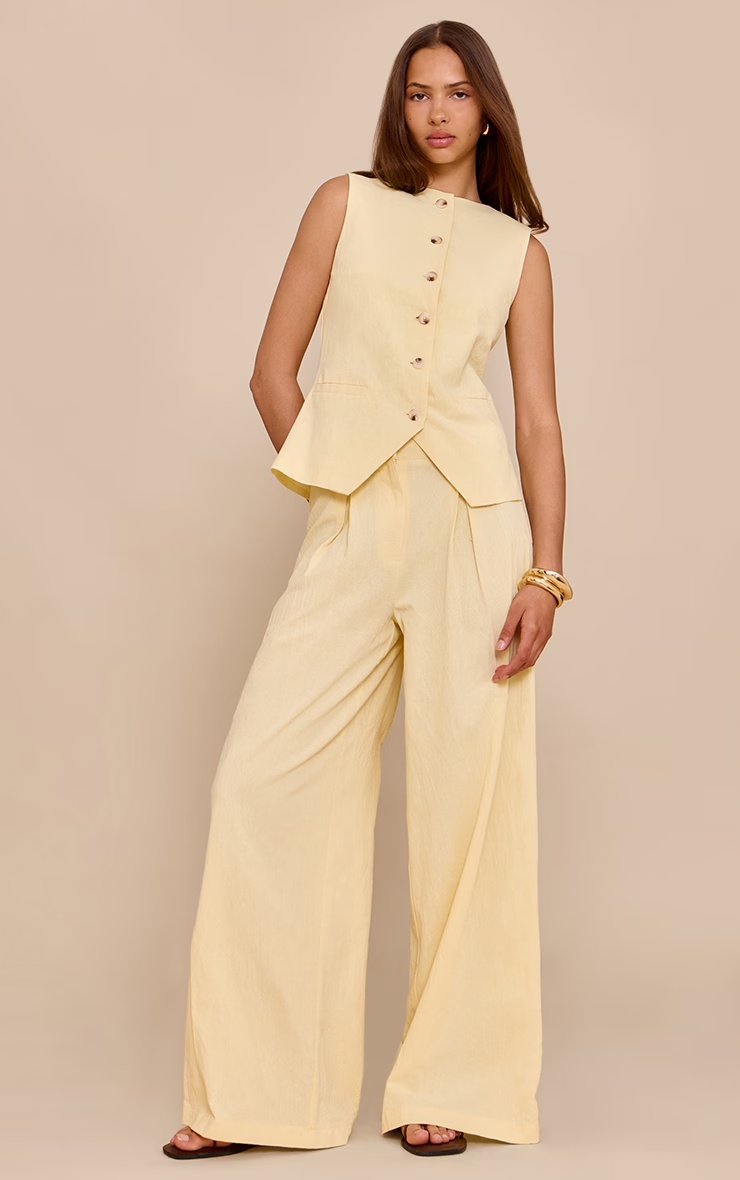 Butter Yellow Linen Look Tailored Waistcoat 6 Butter Yellow Linen Look Tailored Waistcoat
