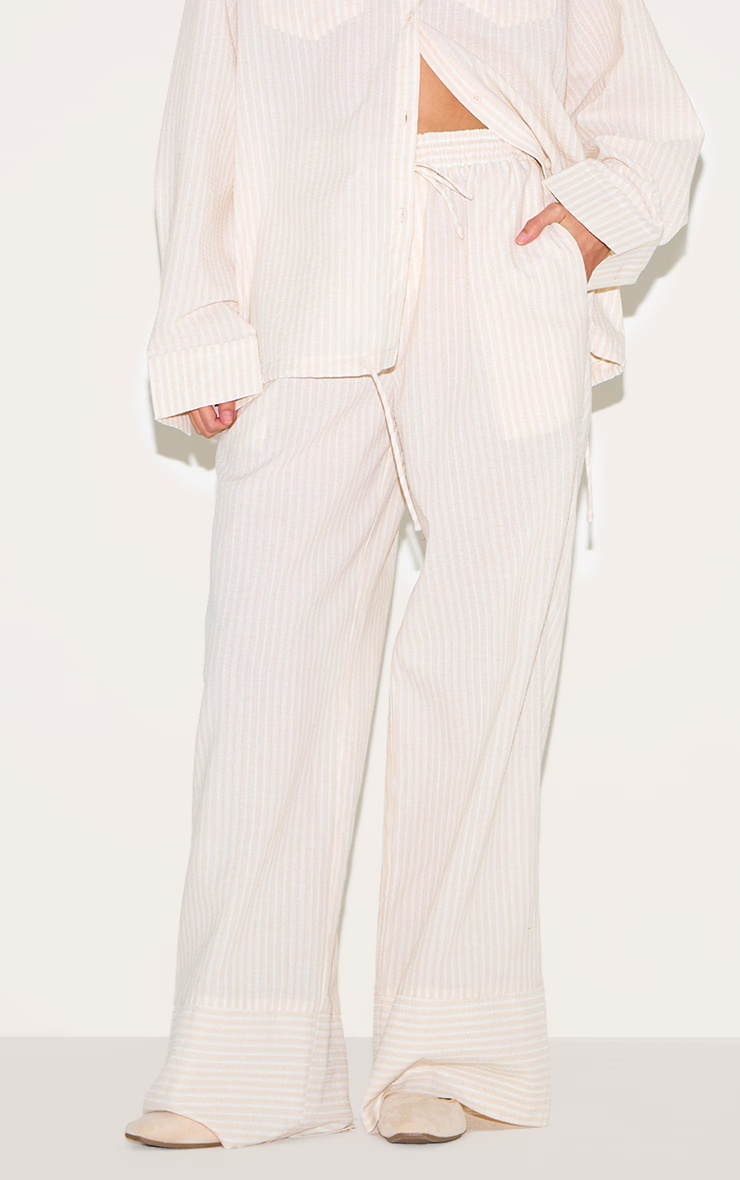 Stone Striped Linen Drawstring Wide Leg Trousers 2 Stone Striped Linen Drawstring Wide Leg Trousers