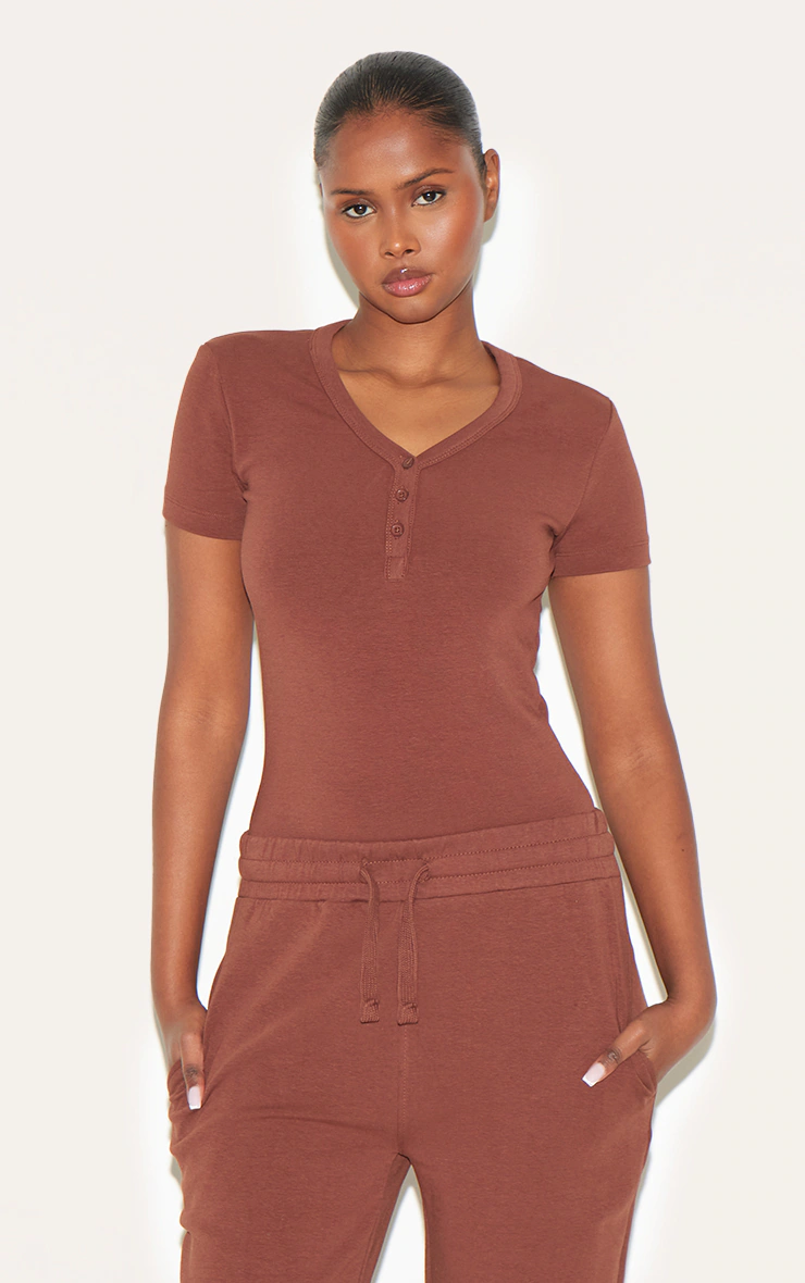 Chocolate Premium Interlock Button Down Short Sleeve Bodysuit