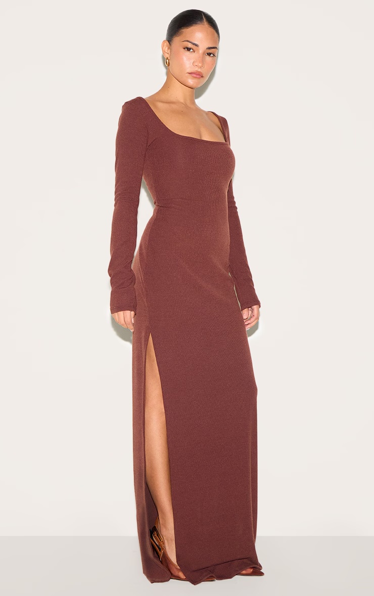Petite Chocolate Ribbed Long Sleeve Maxi Dress 6 Petite Chocolate Ribbed Long Sleeve Maxi Dress