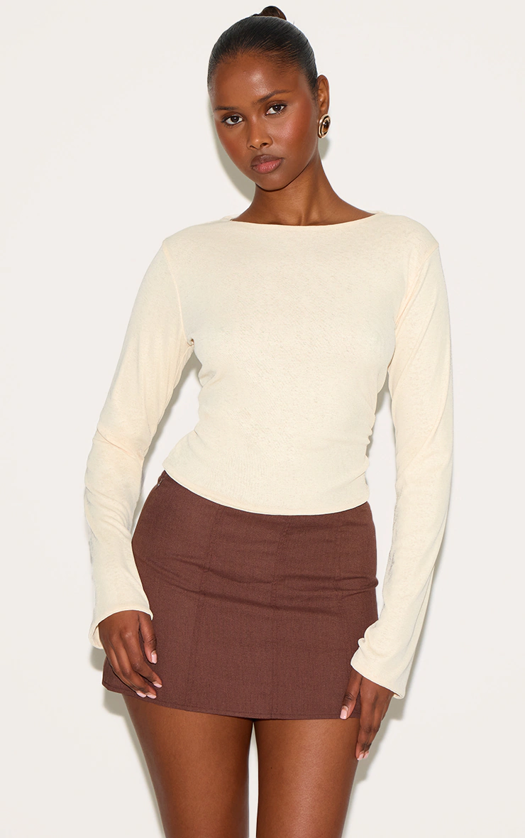 Almond Onion Skin Boatneck Flute Sleeve Long Top