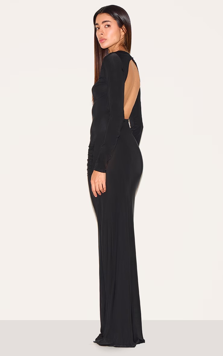 Black Slinky Long Sleeve Open Back Maxi Dress 5 Black Slinky Long Sleeve Open Back Maxi Dress