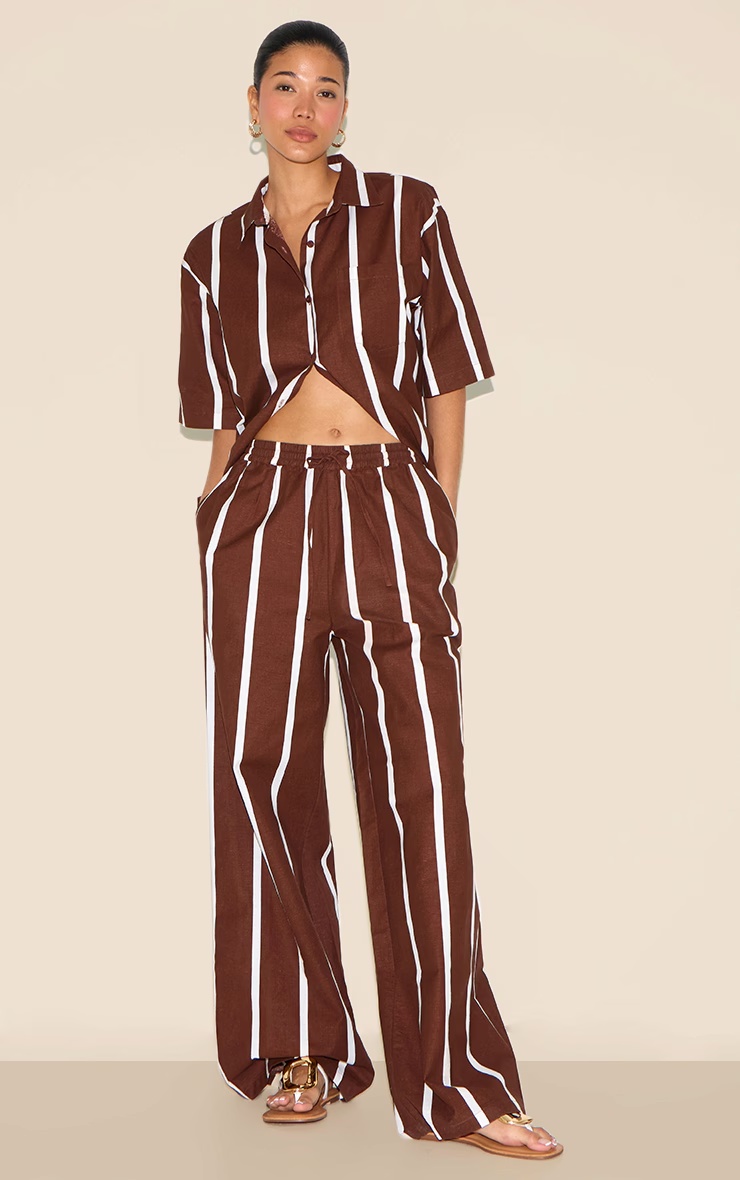 Choc Brown Striped Wide Leg Trousers 4 Choc Brown Striped Wide Leg Trousers