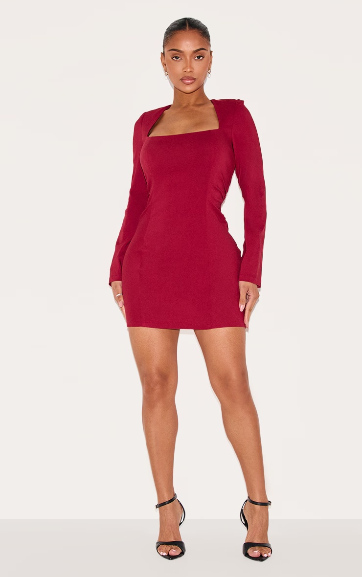 Shape Berry Stretch Woven Square Neck Long Sleeve Ruched Waist Mini Dress 6 Shape Berry Stretch Woven Square Neck Long Sleeve Ruched Waist Mini Dress