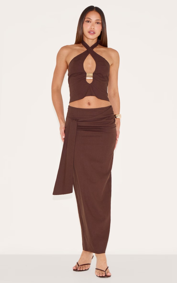 Tall Chocolate Woven Drape Detail Midaxi Skirt 1 Tall Chocolate Woven Drape Detail Midaxi Skirt