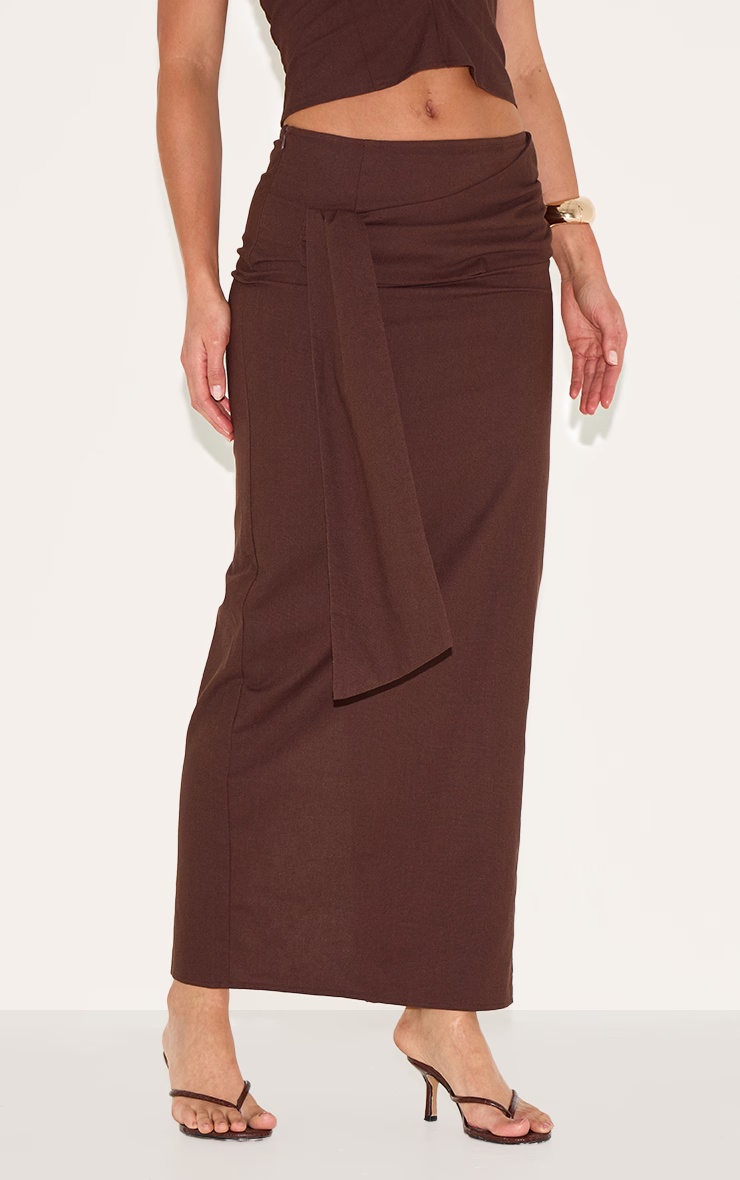 Tall Chocolate Woven Drape Detail Midaxi Skirt 2 Tall Chocolate Woven Drape Detail Midaxi Skirt