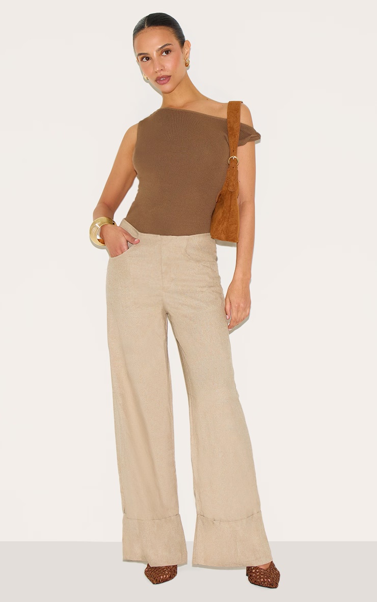 Petite Natural Stone Invisible Waistband Wide Leg Turn Up Trousers 4 Petite Natural Stone Invisible Waistband Wide Leg Turn Up Trousers
