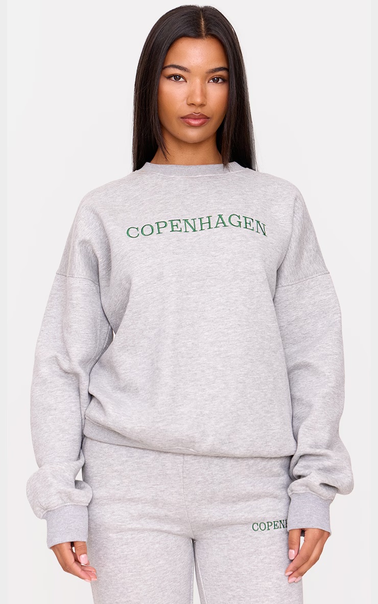 Ash Grey Oversized Copenhagen Embroidered Sweatshirt