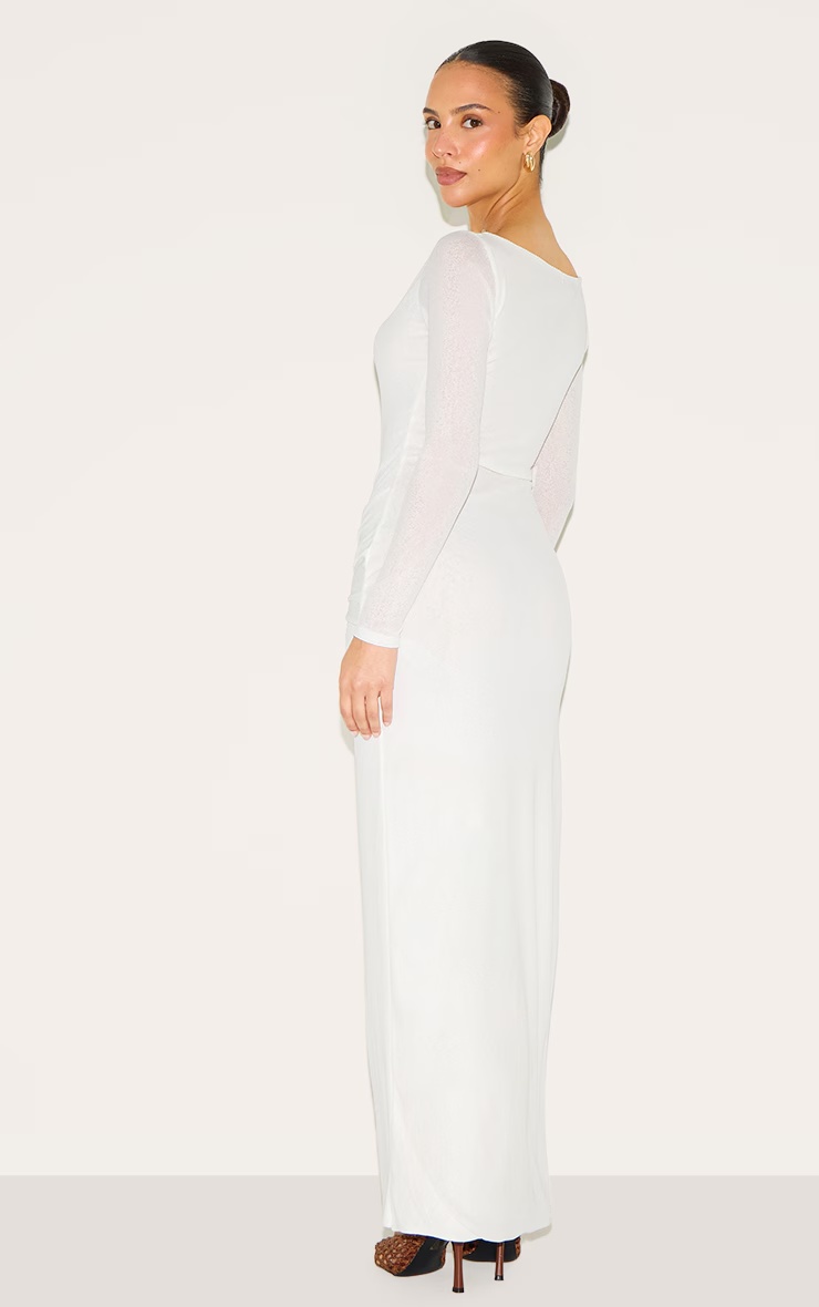 Petite White Long Sleeve Sheer Tie Front Maxi Dress 5 Petite White Long Sleeve Sheer Tie Front Maxi Dress