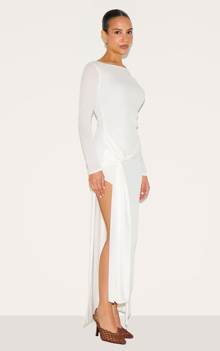 Petite White Long Sleeve Sheer Tie Front Maxi Dress 6 Petite White Long Sleeve Sheer Tie Front Maxi Dress
