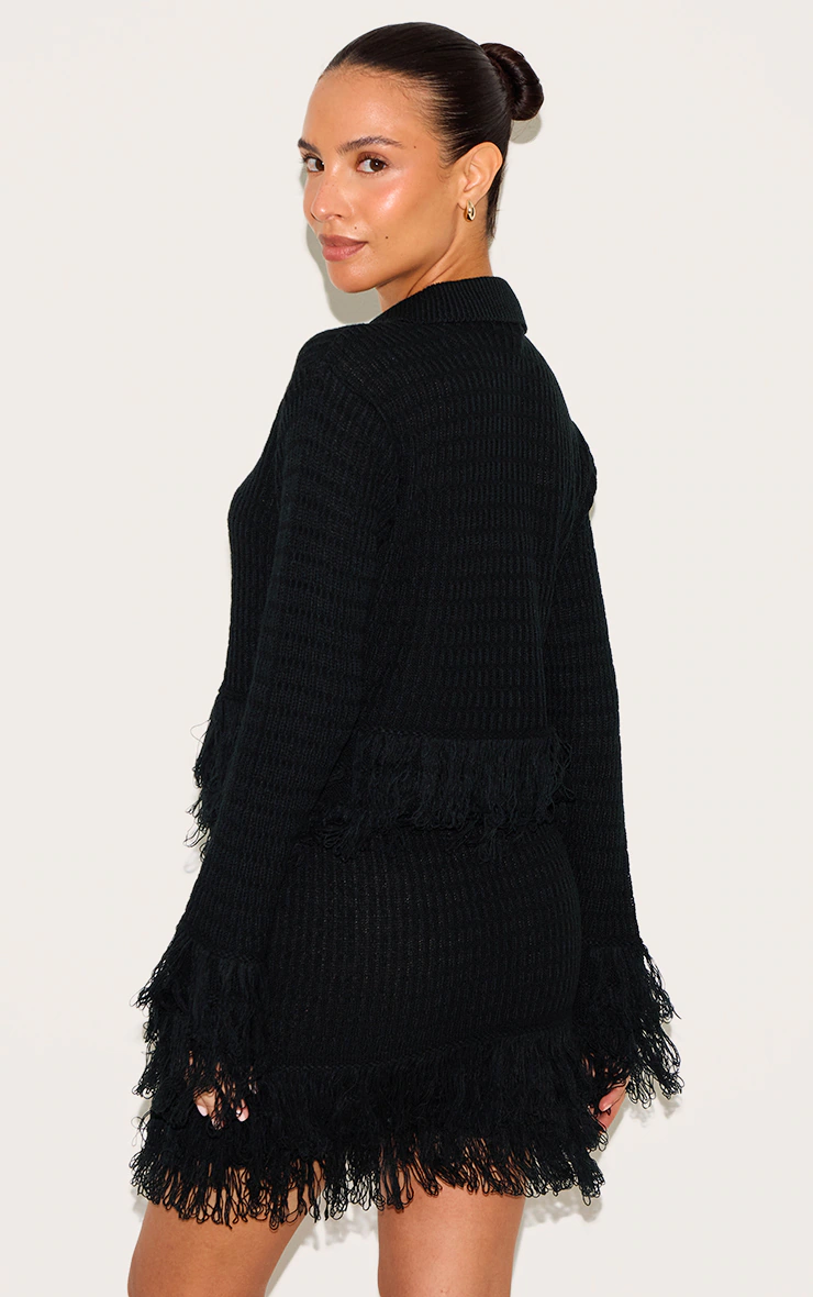 Petite Black Button Up Fringe Cardigan 2 Petite Black Button Up Fringe Cardigan
