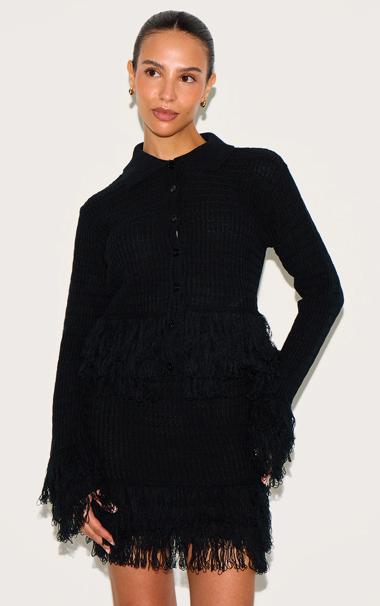 Petite Black Button Up Fringe Cardigan 4 Petite Black Button Up Fringe Cardigan
