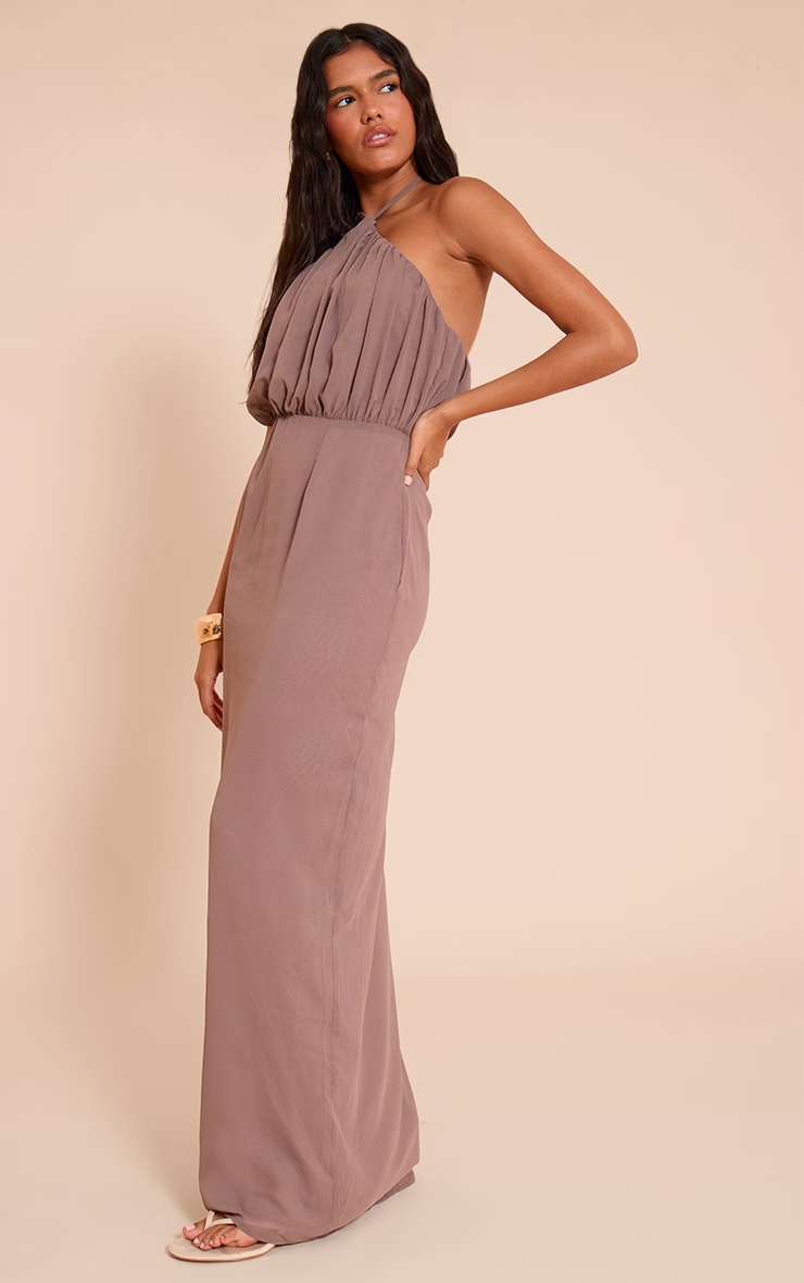 Taupe Chiffon Halter Neck Maxi Dress 6 Taupe Chiffon Halter Neck Maxi Dress