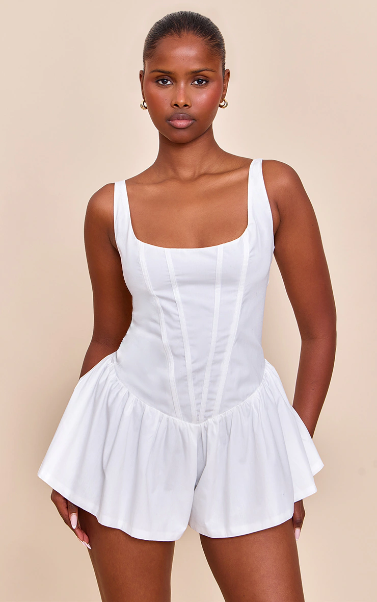 White Woven Corset Detail Floaty Playsuit 1 White Woven Corset Detail Floaty Playsuit