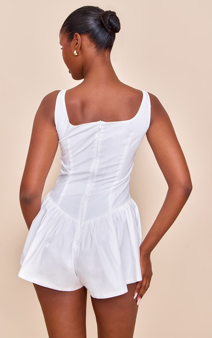 White Woven Corset Detail Floaty Playsuit 5 White Woven Corset Detail Floaty Playsuit