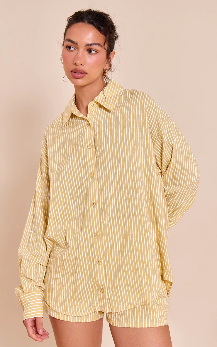Chartreuse Striped Linen Long Sleeve Shirt 4 Chartreuse Striped Linen Long Sleeve Shirt