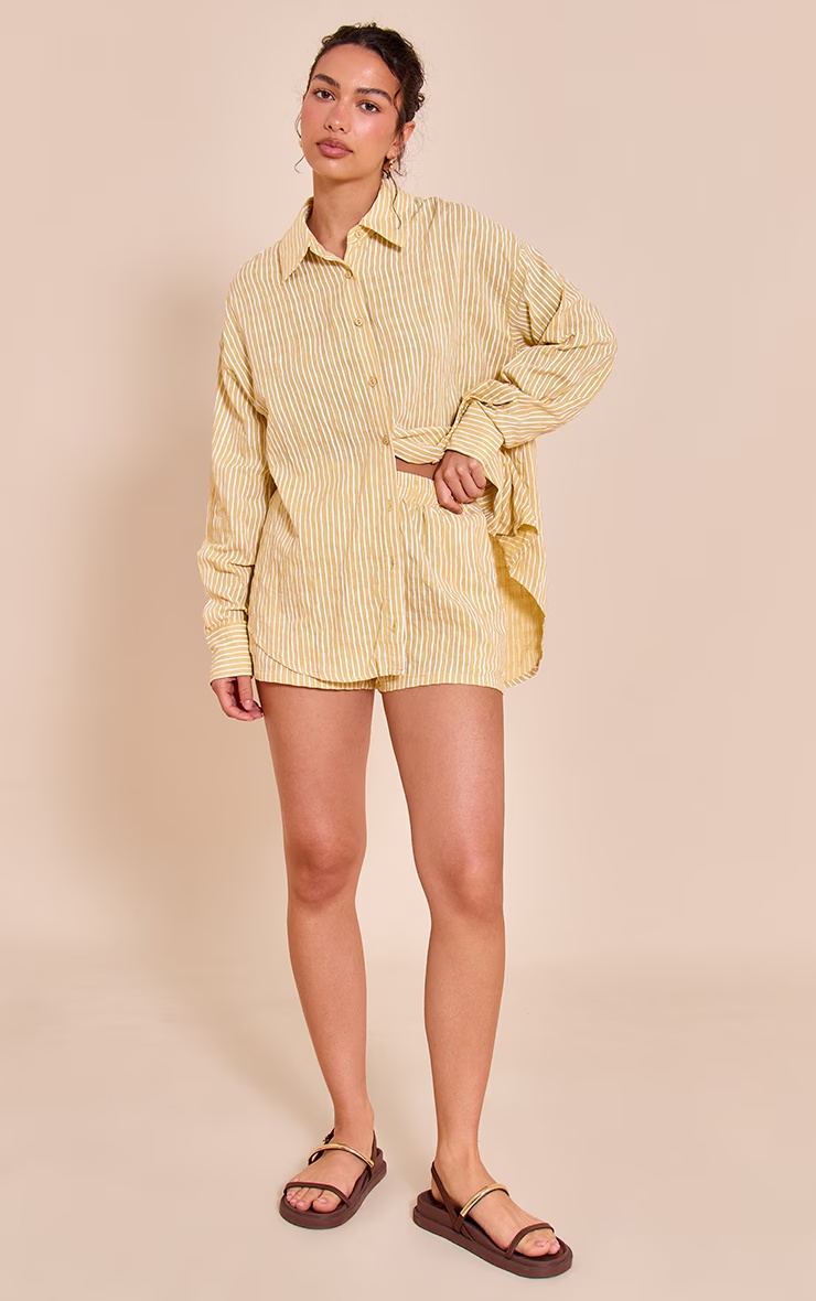 Chartreuse Striped Linen Long Sleeve Shirt 6 Chartreuse Striped Linen Long Sleeve Shirt