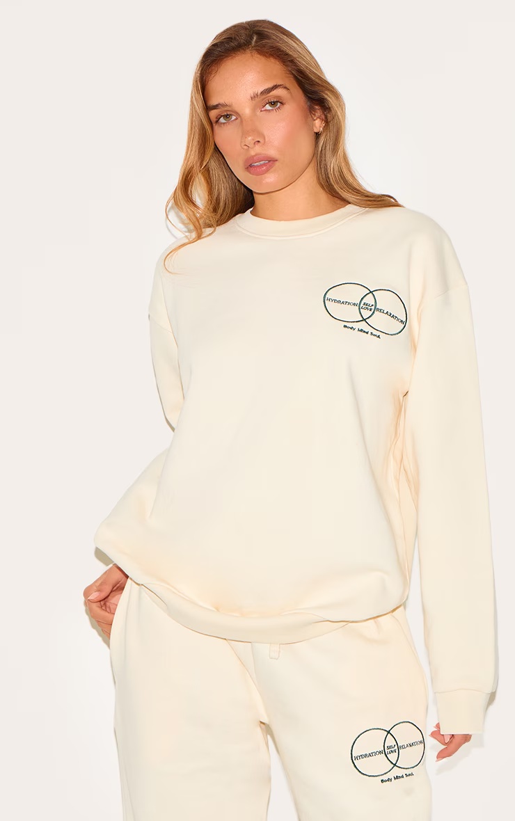 Cream Circle Wellness Premium Print Oversized Sweatshirt