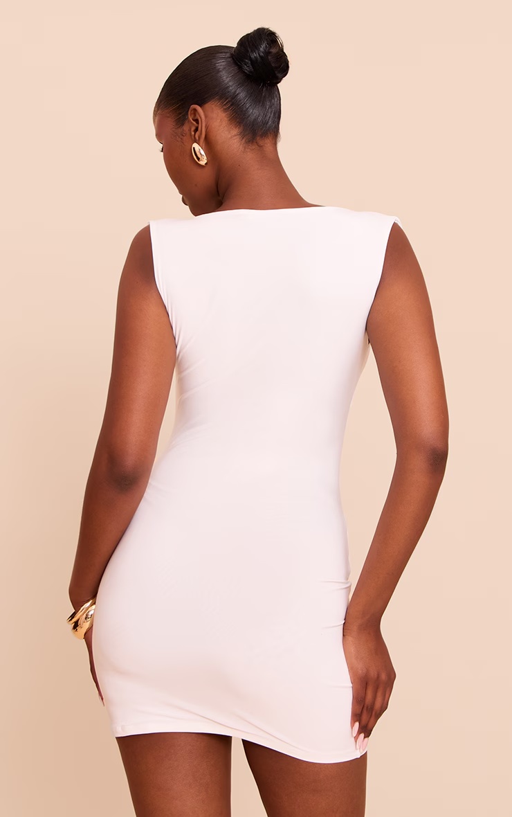 White Slinky Ruched Trim Detail Mini Dress 2 White Slinky Ruched Trim Detail Mini Dress