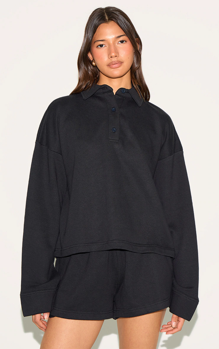 Black Loopback Oversized Polo Detail Sweatshirt