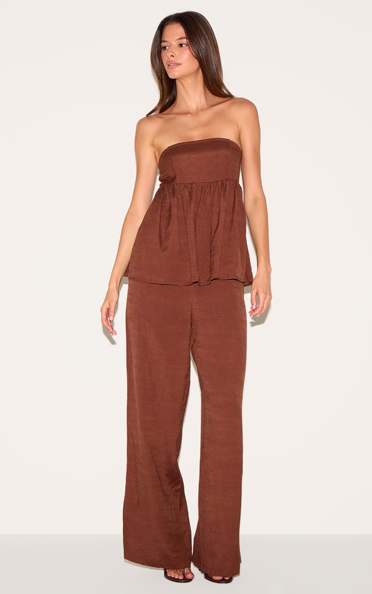 Chocolate Bandeau Peplum Detail Jumpsuit 3 Chocolate Bandeau Peplum Detail Jumpsuit