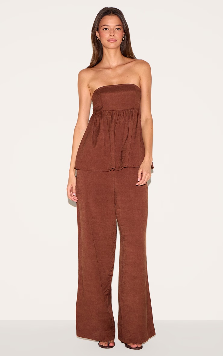 Chocolate Bandeau Peplum Detail Jumpsuit 4 Chocolate Bandeau Peplum Detail Jumpsuit