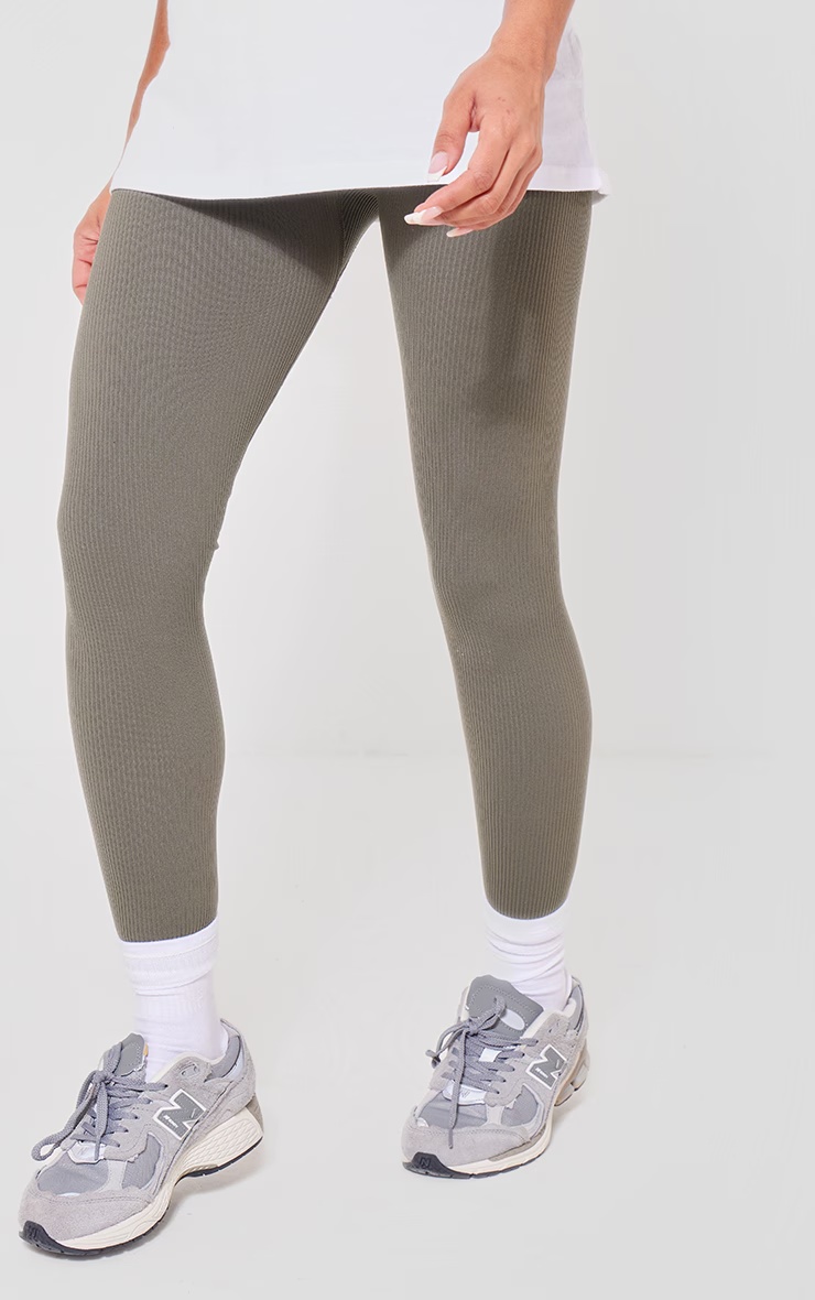 Maternity Olive Khaki Contour Rib Leggings