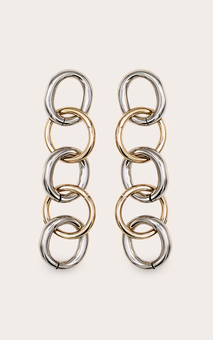 Gold Contrast Loop Drop Earrings 6 Gold Contrast Loop Drop Earrings
