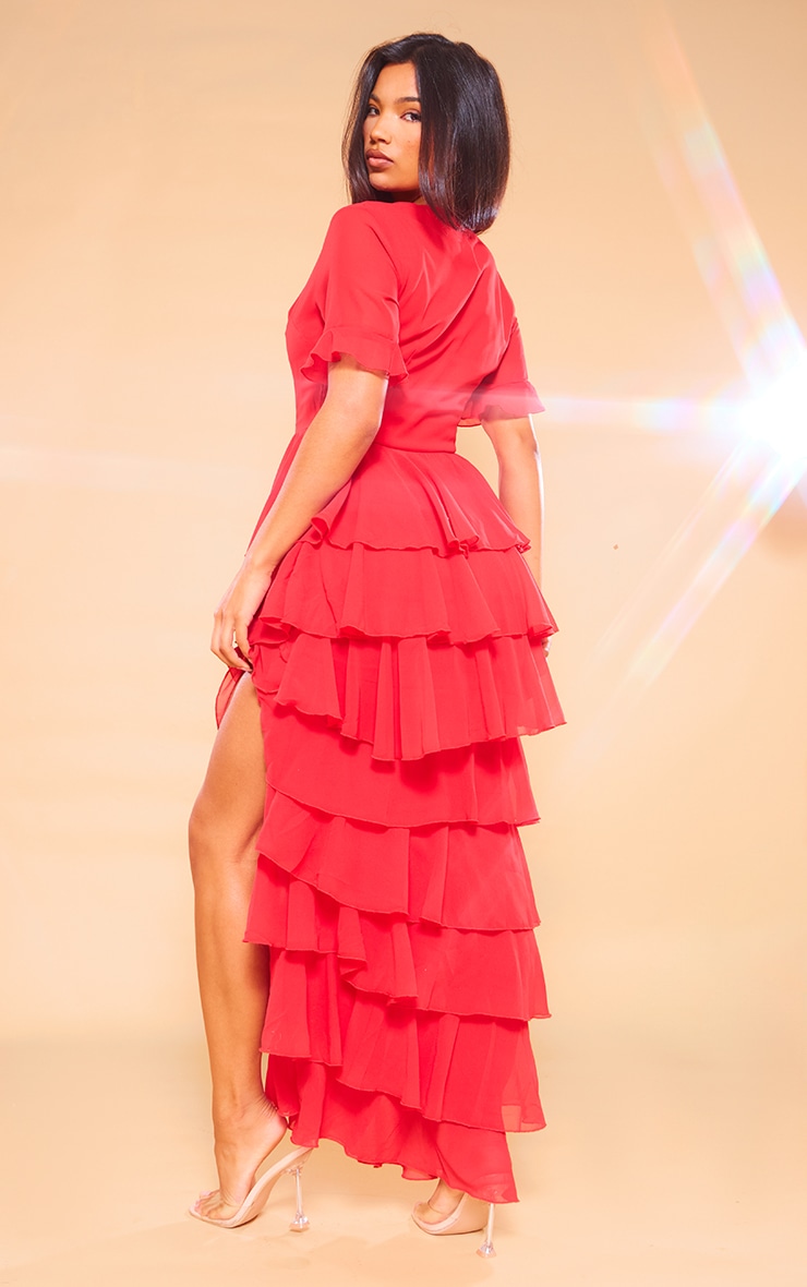 Red Chiffon Ruffle Layer Maxi Dress 5 Red Chiffon Ruffle Layer Maxi Dress
