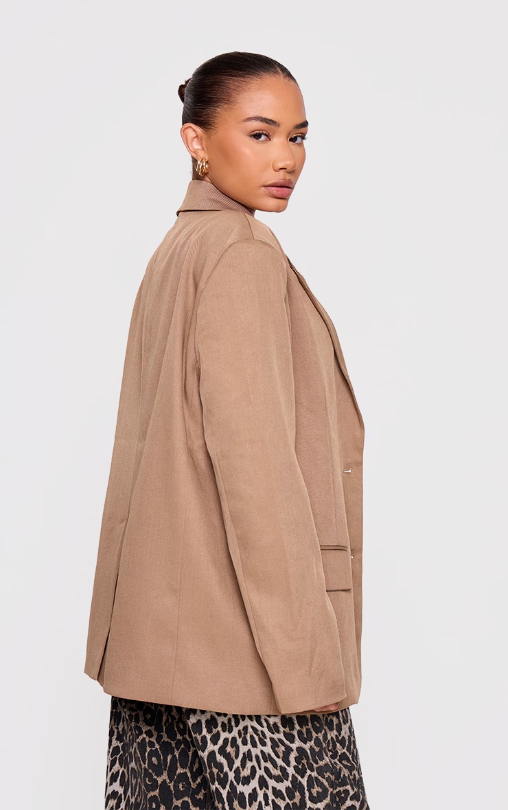 Petite Taupe Woven Oversized Blazer 2 Petite Taupe Woven Oversized Blazer