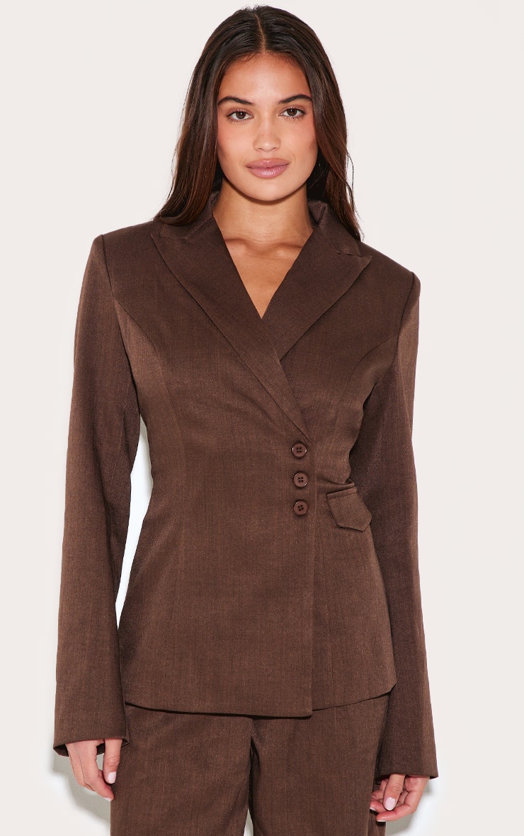 Chocolate Woven Tailored Cinched Waist Blazer 1 Chocolate Woven Tailored Cinched Waist Blazer
