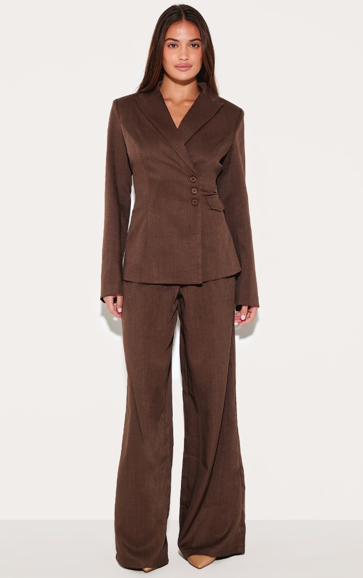 Chocolate Woven Tailored Cinched Waist Blazer 3 Chocolate Woven Tailored Cinched Waist Blazer