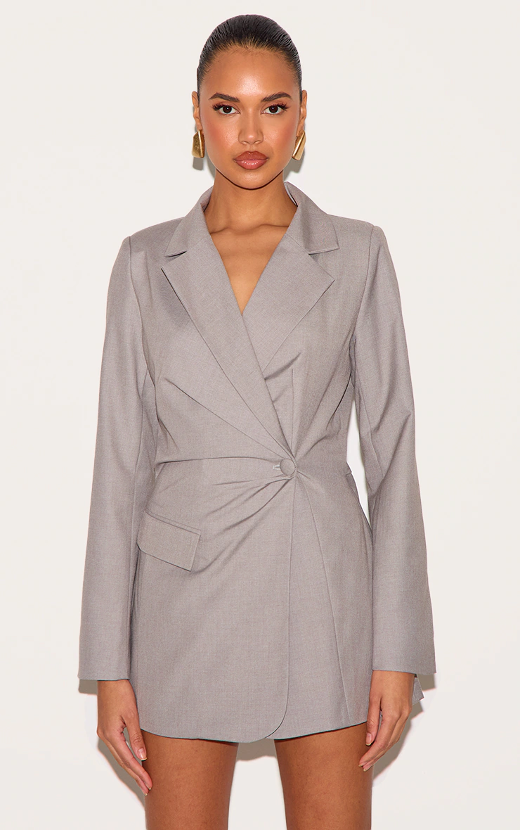 Pale Grey Tailored Woven Cinched Waist Long Sleeve Playsuit 1 Pale Grey Tailored Woven Cinched Waist Long Sleeve Playsuit