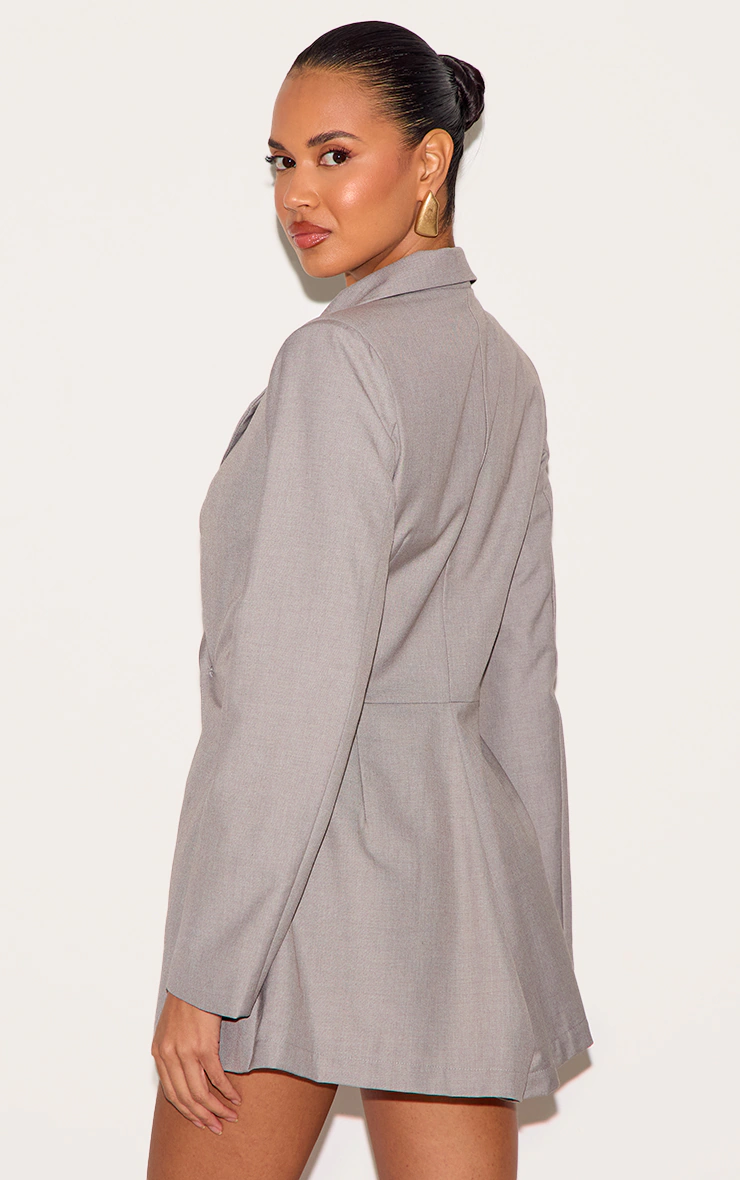 Pale Grey Tailored Woven Cinched Waist Long Sleeve Playsuit 2 Pale Grey Tailored Woven Cinched Waist Long Sleeve Playsuit