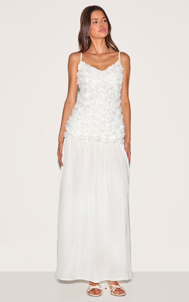 Cream Floral Dropped Waist Maxi Dress 4 Cream Floral Dropped Waist Maxi Dress
