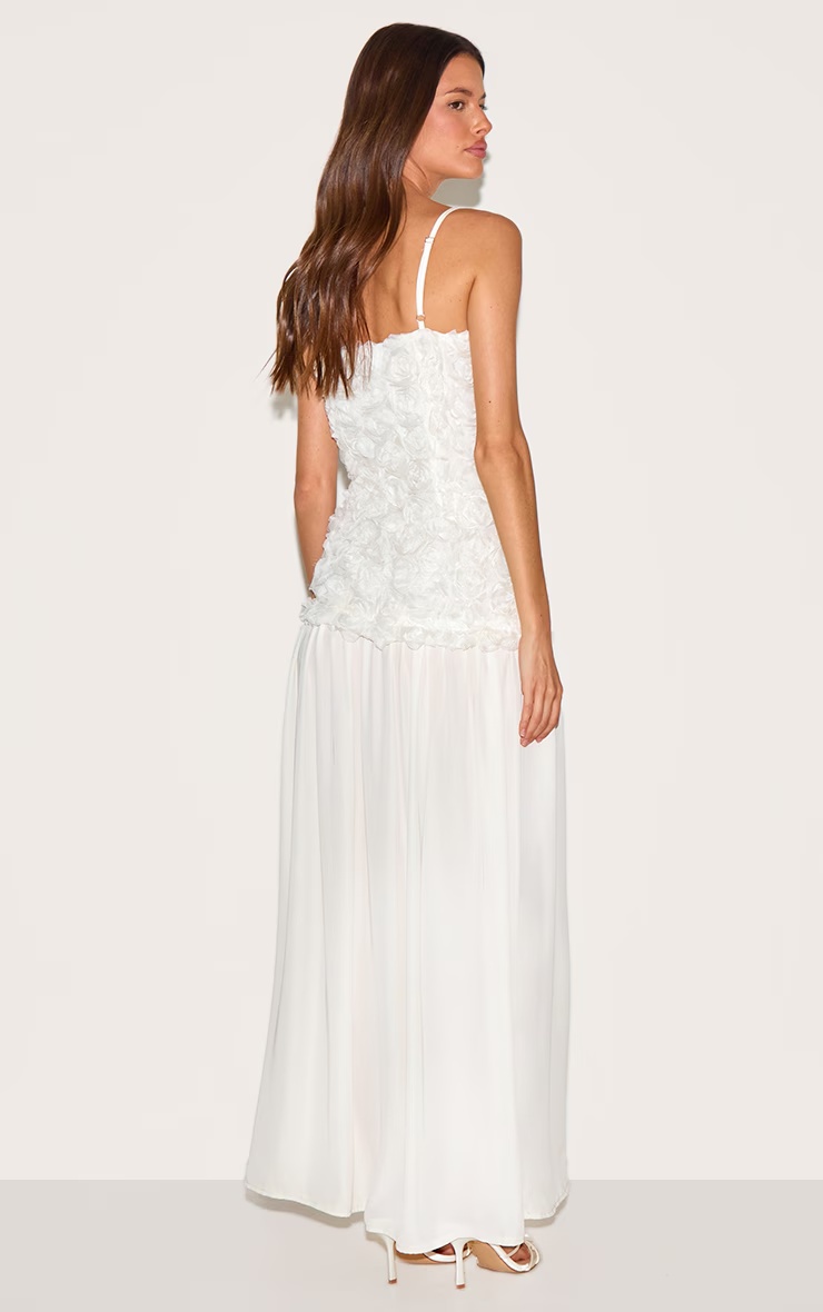 Cream Floral Dropped Waist Maxi Dress 5 Cream Floral Dropped Waist Maxi Dress
