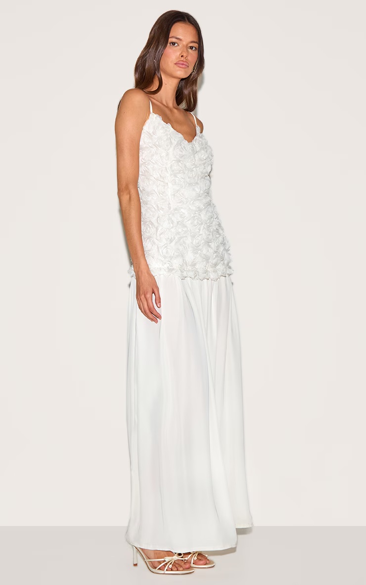 Cream Floral Dropped Waist Maxi Dress 6 Cream Floral Dropped Waist Maxi Dress