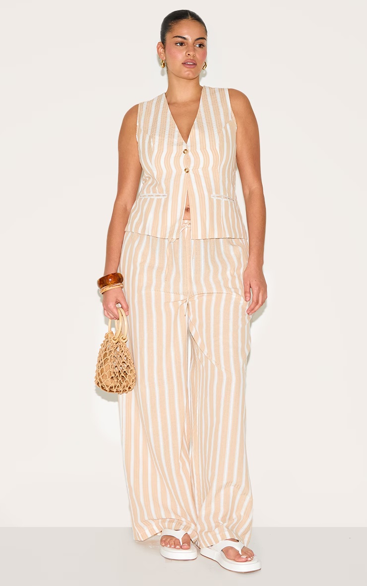 Plus Beige Textured Striped Waistcoat 3 Plus Beige Textured Striped Waistcoat