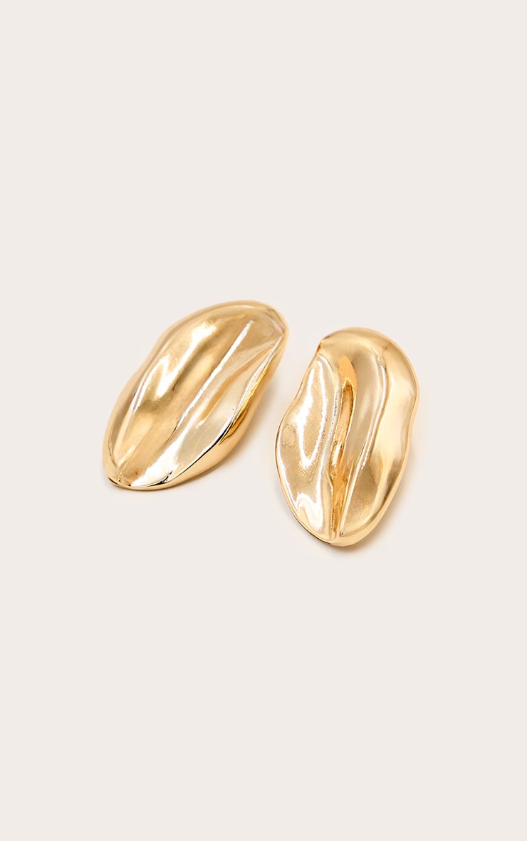 Gold Smooth Abstract Oval Earrings 3 Gold Smooth Abstract Oval Earrings