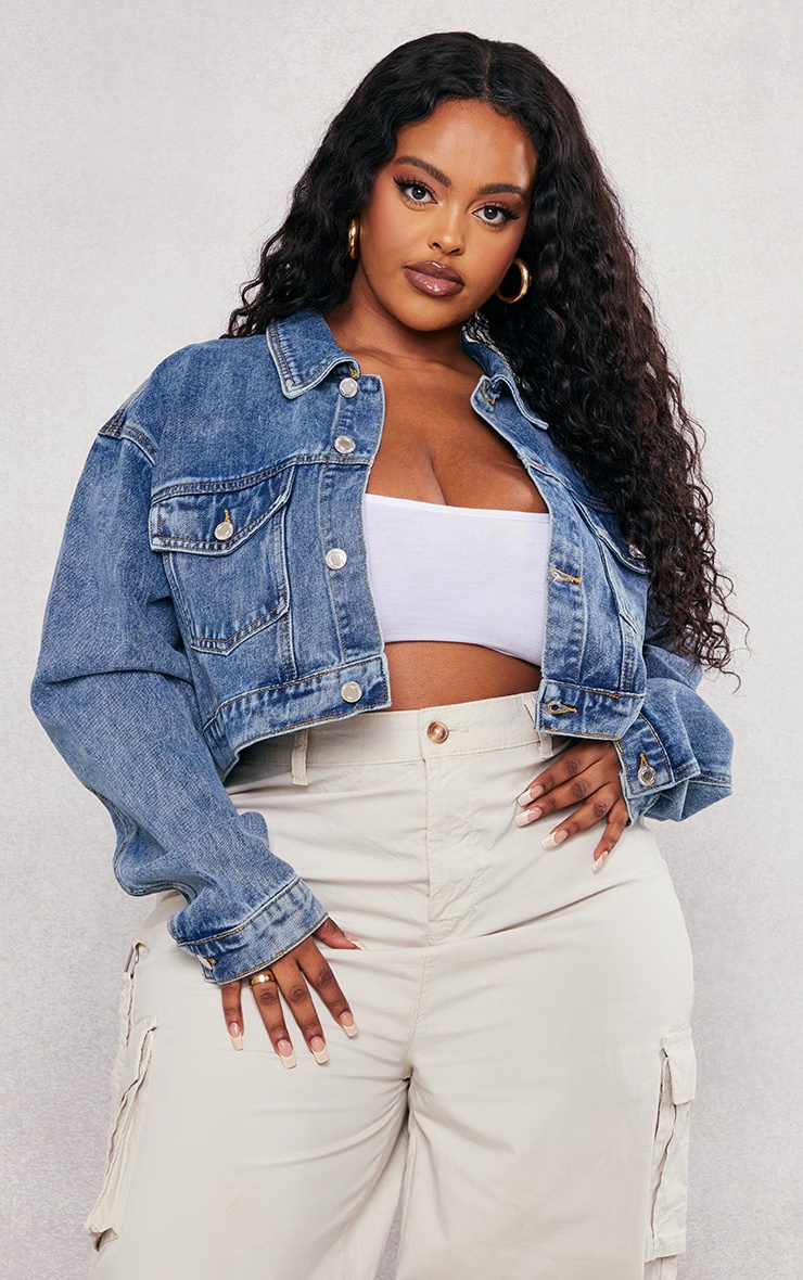 Plus Vintage Wash Cropped Denim Jacket 4 Plus Vintage Wash Cropped Denim Jacket