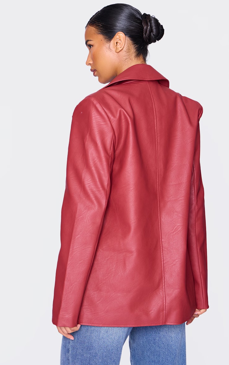 Cherry Red Textured Faux Leather Blazer 2 Cherry Red Textured Faux Leather Blazer