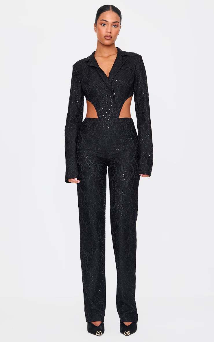 Tall Black Sequin Lace Bodysuit Blazer Jacket 6 Tall Black Sequin Lace Bodysuit Blazer Jacket
