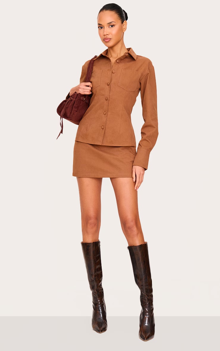 Tan Twill Button Up Cinched Waist Shirt 6 Tan Twill Button Up Cinched Waist Shirt